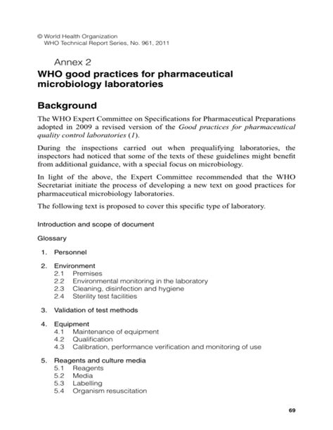 Annex 2 WHO good practices for pharmaceutical microbiology .